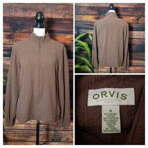 NWOT Orvis Medium Lightweight Full Zip Jacket Rayon Crepe Textured Bungee Waist